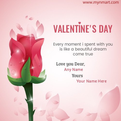 Valentine Day Wish Greeting with Rose and Couple Name